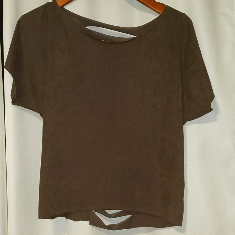 Faux suede shredded top